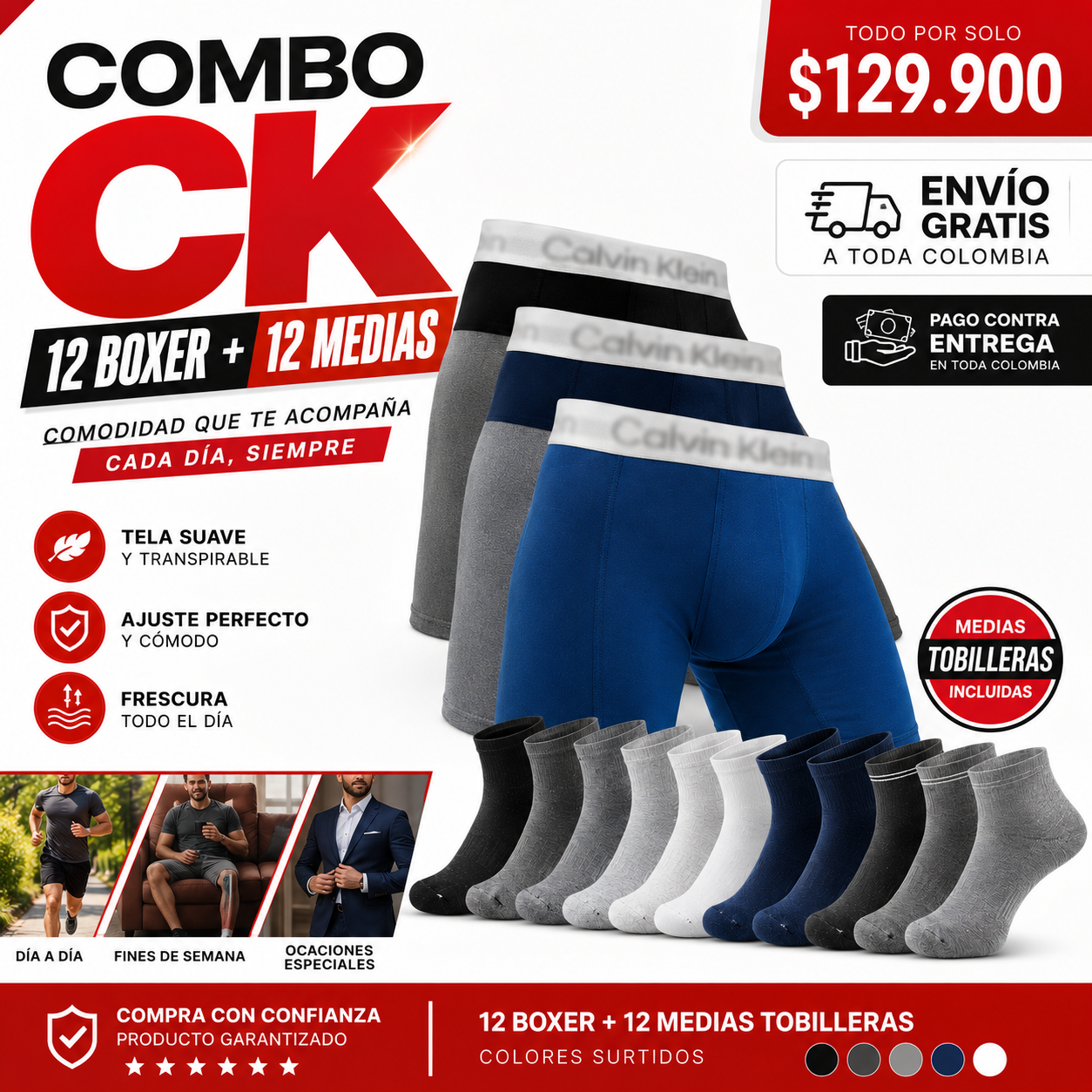 12 BOXER CK MAS 12 PARES DE MEDIAS (PROMO FACEBOOK)