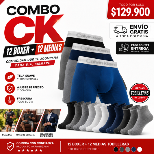 12 BOXER CK MAS 12 PARES DE MEDIAS (PROMO FACEBOOK)